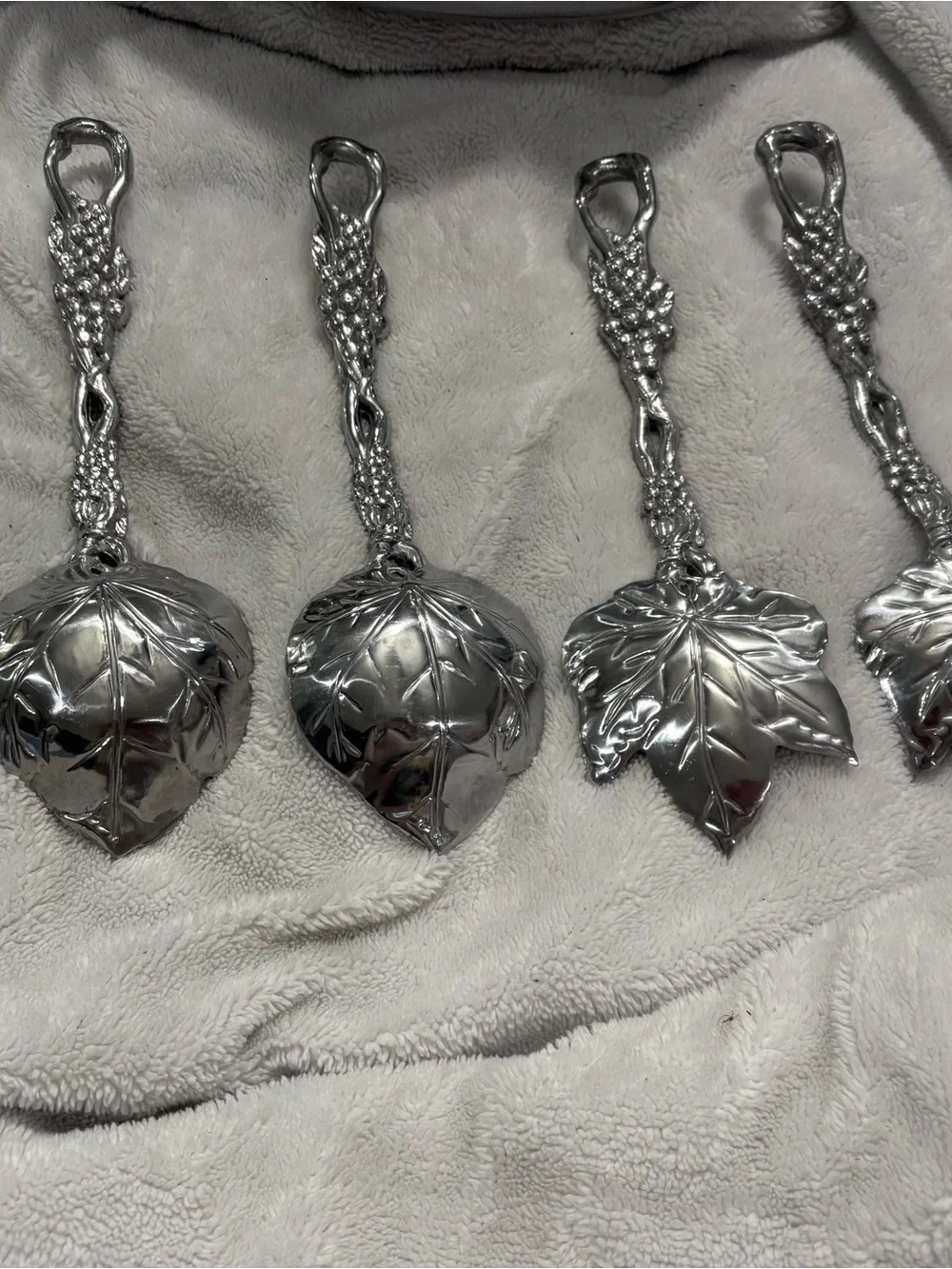 Vintage Cast Aluminum Grape Leaf Appetizer Spoons - Set of 6